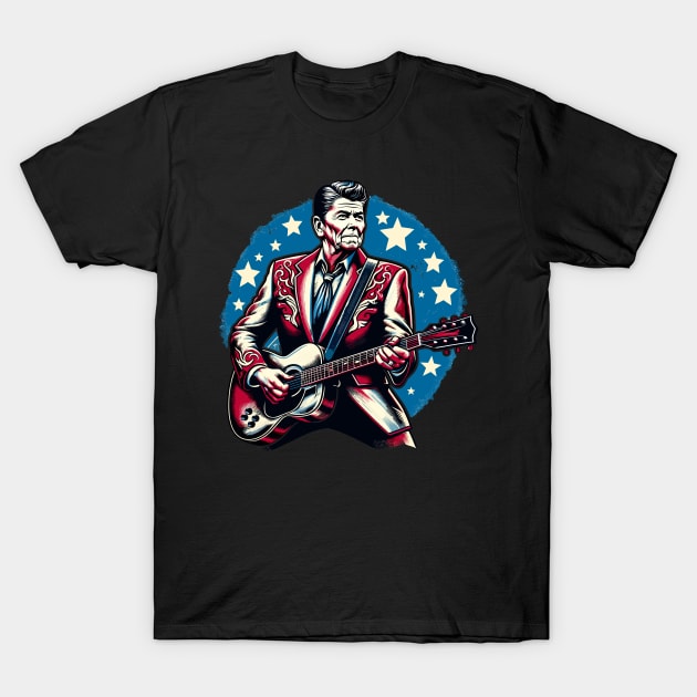 Reagan Rocks: The Gipper as a Rockstar T-Shirt by jverdi28